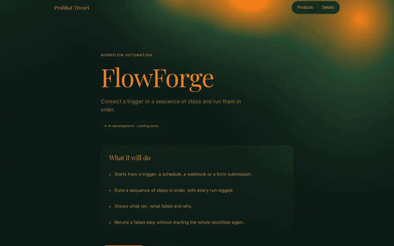 FlowForge: a trigger and its steps, in order